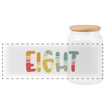 Eight - 8 Years Old Birthday, 8 Year Anniversary - Panoramic Cookie Jar with Wooden Lid - white - Front