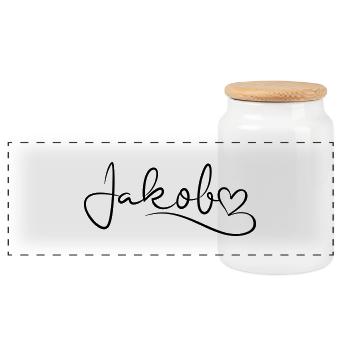 Jakob Last Name First Name Heart Decor - Panoramic Cookie Jar with Wooden Lid - white - Front