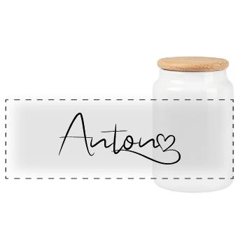 Anton Last Name First Name Heart Decor - Panoramic Cookie Jar with Wooden Lid - white - Front