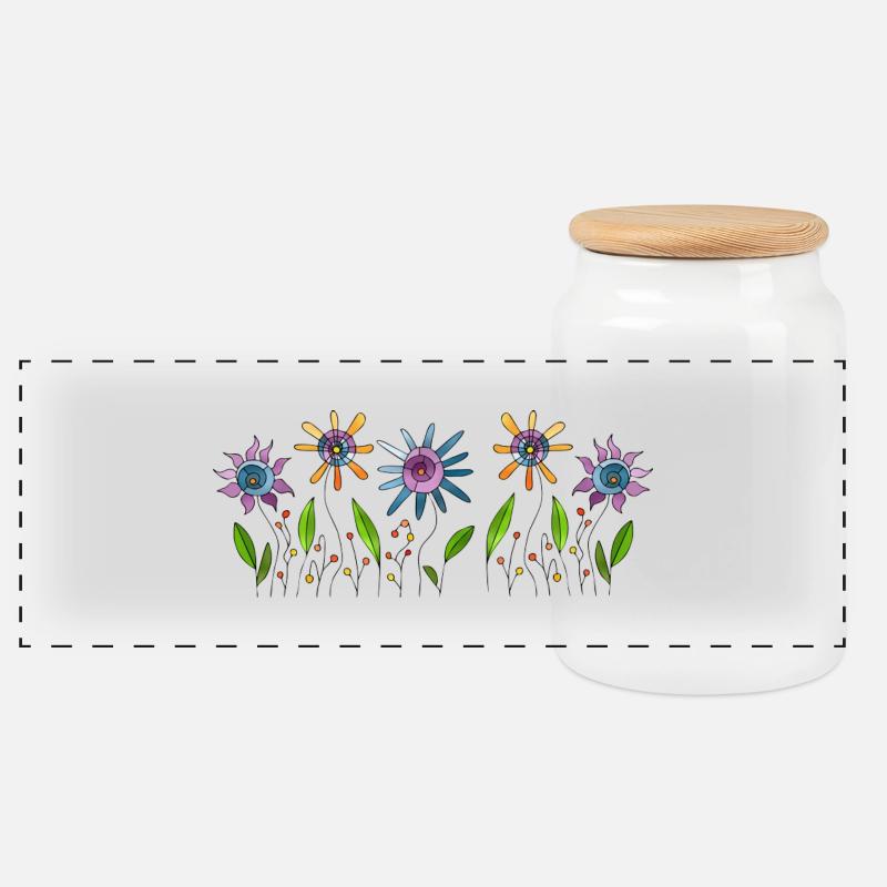 Blumen - Panorama Keksdose mit Holzdeckel - Weiß