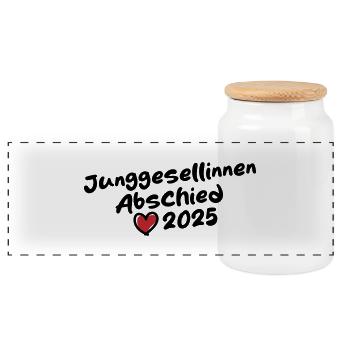 Junggesellinnenabschied 2025 Herz - Panorama Keksdose mit Holzdeckel - Weiß - Vorne