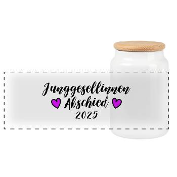 Junggesellinnenabschied 2025 Herzen - Panorama Keksdose mit Holzdeckel - Weiß - Vorne