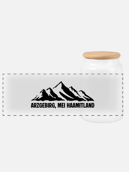 Erzgebirge Mundart - Panorama Keksdose mit Holzdeckel - Weiß