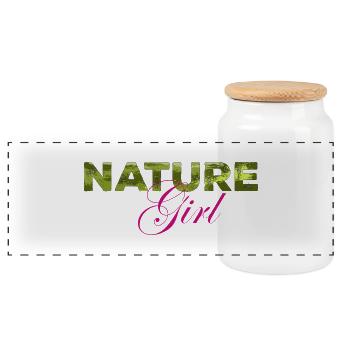 Natur Girl lettering with green texture - Panoramic Cookie Jar with Wooden Lid - white - Front