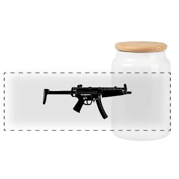 gun - Panoramic Cookie Jar with Wooden Lid - white - Front