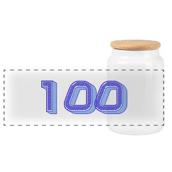 100. 100 JAHRE. 100-JÄHRIGES JUBILÄUM. GEBURTSTAG 100 - Panorama Keksdose mit Holzdeckel - Weiß - Vorne