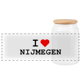 Ich liebe Nijmegen - I love Nijmegen - Panoramic Cookie Jar with Wooden Lid - white - Front