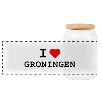 Ich liebe Groningen - I love Groningen - Panorama Keksdose mit Holzdeckel - Weiß - Vorne