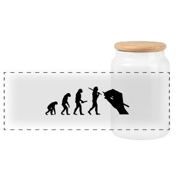 Evolution Entwicklung Fortschritt Mensch Künstler - Panorama Keksdose mit Holzdeckel - Weiß - Vorne