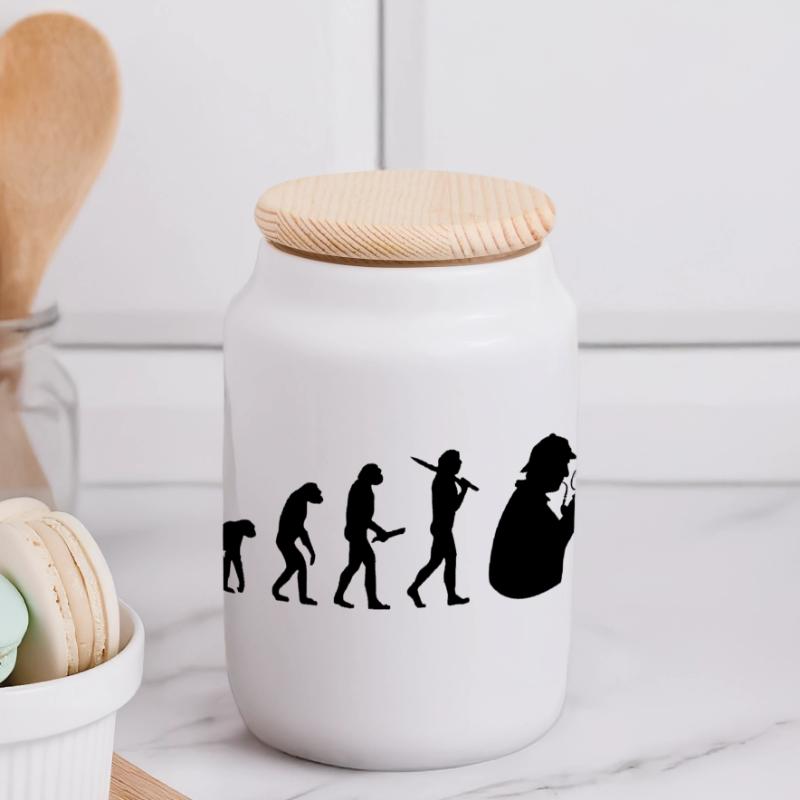 sherlock holmes evolution progress development Panoramic Cookie Jar with Wooden Lid
