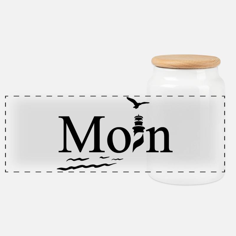 Maritimes Moin Design mit Möwe und Leuchtturm - Panorama Keksdose mit Holzdeckel - Weiß