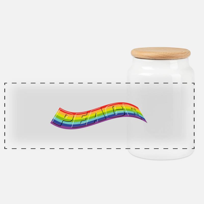 PEACE Claim in Rainbow - Panorama Keksdose mit Holzdeckel - Weiß