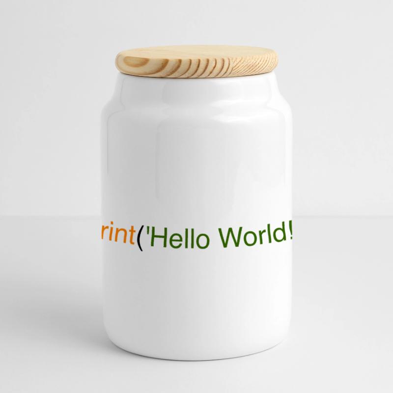 Hello World Python Panoramic Cookie Jar with Wooden Lid