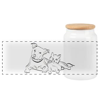 Chat chien - Boîte à biscuits avec couvercle en bois - blanc - Devant