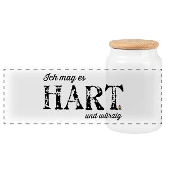 Hart und Würzig Textdesign - Panorama Keksdose mit Holzdeckel - Weiß - Vorne