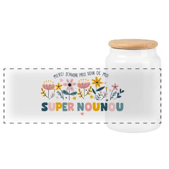 Super nounou tasse personnalisée de remerciement - Boîte à biscuits avec couvercle en bois - blanc - Devant