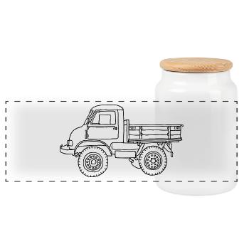 Camion - Boîte à biscuits avec couvercle en bois - blanc - Devant