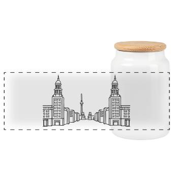 Frankfurter Tor Berlin - Panoramic Cookie Jar with Wooden Lid - white - Front