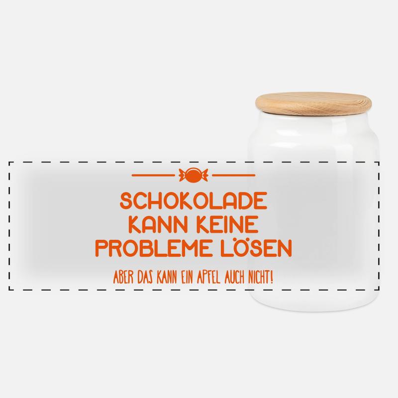 Schokolade keine Probleme löse Apfel auch nicht - Panorama Keksdose mit Holzdeckel - Weiß