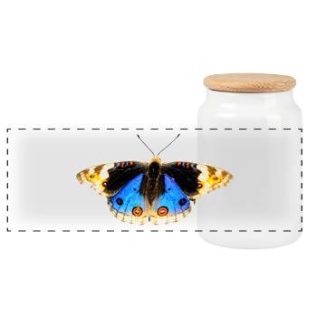 butterfly butterfly flowers - Panoramic Cookie Jar with Wooden Lid - white - Front