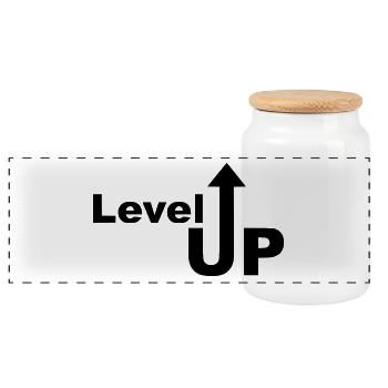 Level Up Aufstieg Pfeil hoch Geschenk geschafft - Panorama Keksdose mit Holzdeckel - Weiß - Vorne
