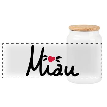 Miau sweet lettering with heart, cat, gift - Panoramic Cookie Jar with Wooden Lid - white - Front