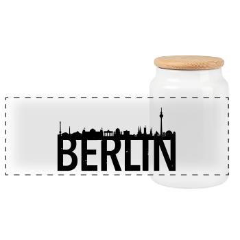 Berlin skyline - Panoramic Cookie Jar with Wooden Lid - white - Front