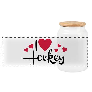 I love Hockey - Panorama Keksdose mit Holzdeckel - Weiß - Vorne