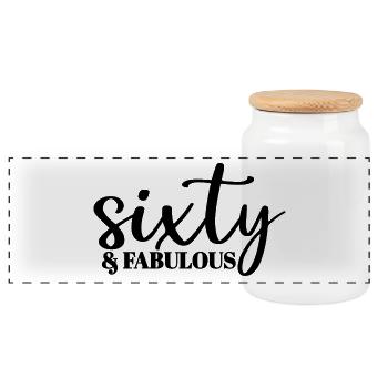 Sixty & Fabulous Sweet 60th Birthday 60 Years Old - Panoramic Cookie Jar with Wooden Lid - white - Front