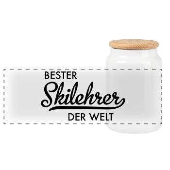 Bester Skilehrer - Panorama Keksdose mit Holzdeckel - Weiß - Vorne