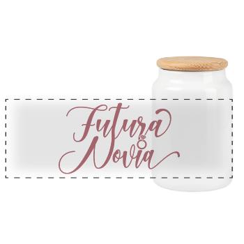 Futura Novia Girlfriend Engagement Wedding Gift - Panoramic Cookie Jar with Wooden Lid - white - Front