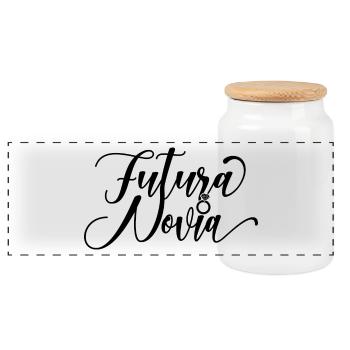 Futura Novia Girlfriend Engagement Wedding Gift - Panoramic Cookie Jar with Wooden Lid - white - Front