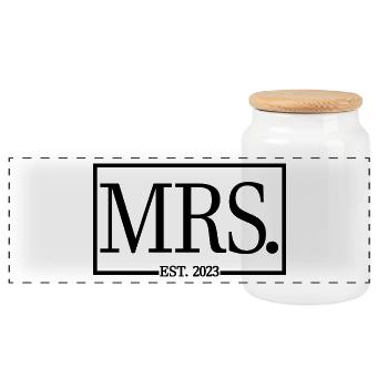 Mme Est. 2023 Fiançailles Mariage Douche nuptiale - Boîte à biscuits avec couvercle en bois - blanc - Devant