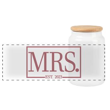 Mrs. Est. 2023 Fiançailles Douche nuptiale Mariage - Boîte à biscuits avec couvercle en bois - blanc - Devant