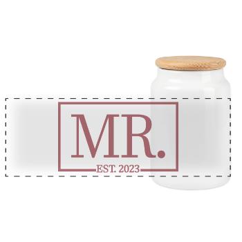 2023 Fiançailles pour la fête de mariage du marié - Boîte à biscuits avec couvercle en bois - blanc - Devant