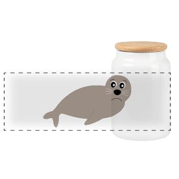 Seehund Seehunde Robbe Robben Tiere - Panorama Keksdose mit Holzdeckel - Weiß - Vorne