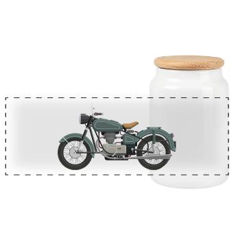 moto - Boîte à biscuits avec couvercle en bois - blanc - Devant