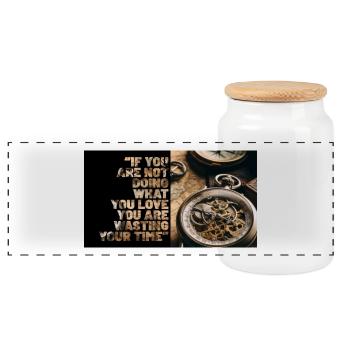 Montre mécanique et citation de motivation - Boîte à biscuits avec couvercle en bois - blanc - Devant