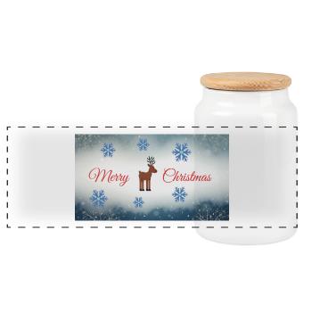Motif de cerf de Noël avec flocons de neige - Boîte à biscuits avec couvercle en bois - blanc - Devant