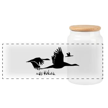 flock Of birds - Panoramic Cookie Jar with Wooden Lid - white - Front