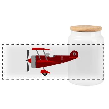 Plane red - Panoramic Cookie Jar with Wooden Lid - white - Front