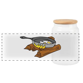 roast meat - Panoramic Cookie Jar with Wooden Lid - white - Front