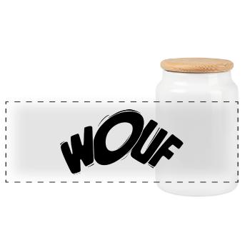 Wouf Wuff Wuf Dog Dog Barking Gift - Panoramic Cookie Jar with Wooden Lid - white - Front