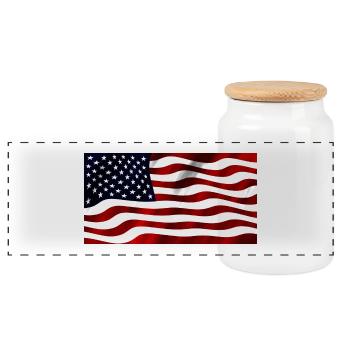 US flag - Panoramic Cookie Jar with Wooden Lid - white - Front