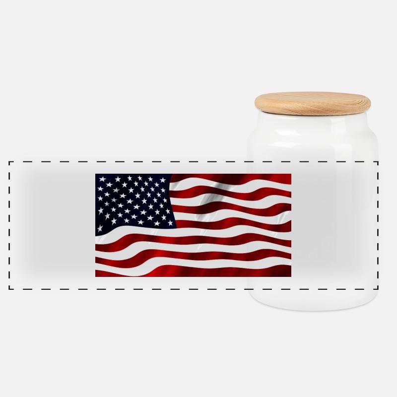US Flagge - Panorama Keksdose mit Holzdeckel - Weiß
