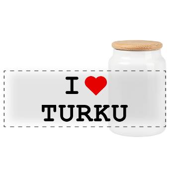 Ich liebe Turku - I love Turku - Panoramic Cookie Jar with Wooden Lid - white - Front