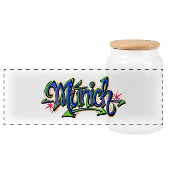 Graffiti Word Art aux couleurs néon à Munich - Boîte à biscuits avec couvercle en bois - blanc - Devant