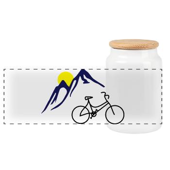 Bike, mountains and Sun - Panoramic Cookie Jar with Wooden Lid - white - Front