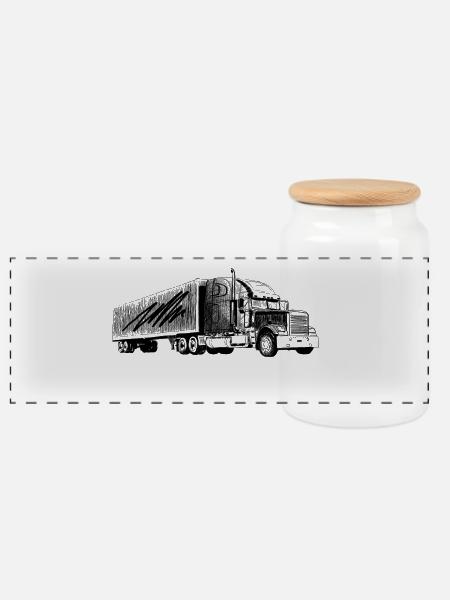 LKW - Panorama Keksdose mit Holzdeckel - Weiß