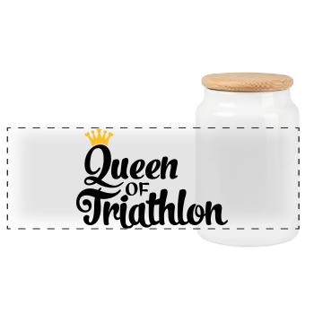 Queen of Triathlon - Panoramic Cookie Jar with Wooden Lid - white - Front